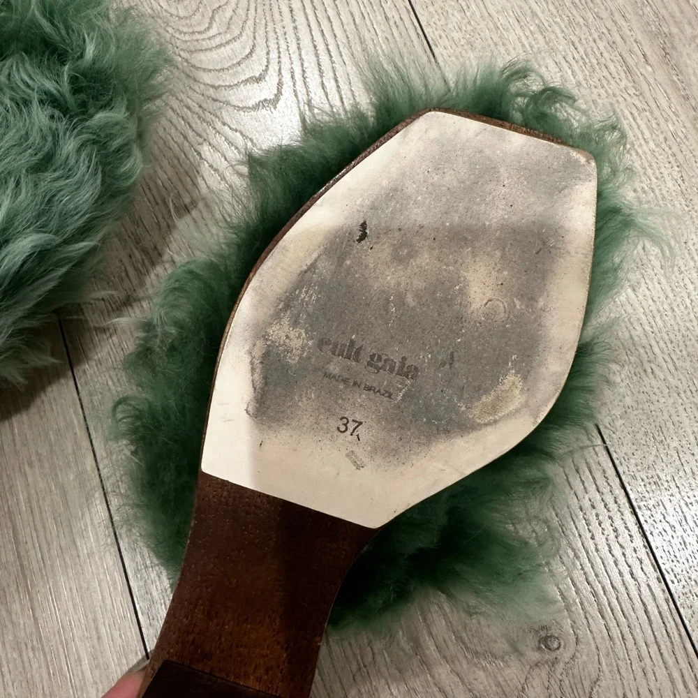 Cult Gaia Green Fur Slide Sandals - Picture 5 of 8